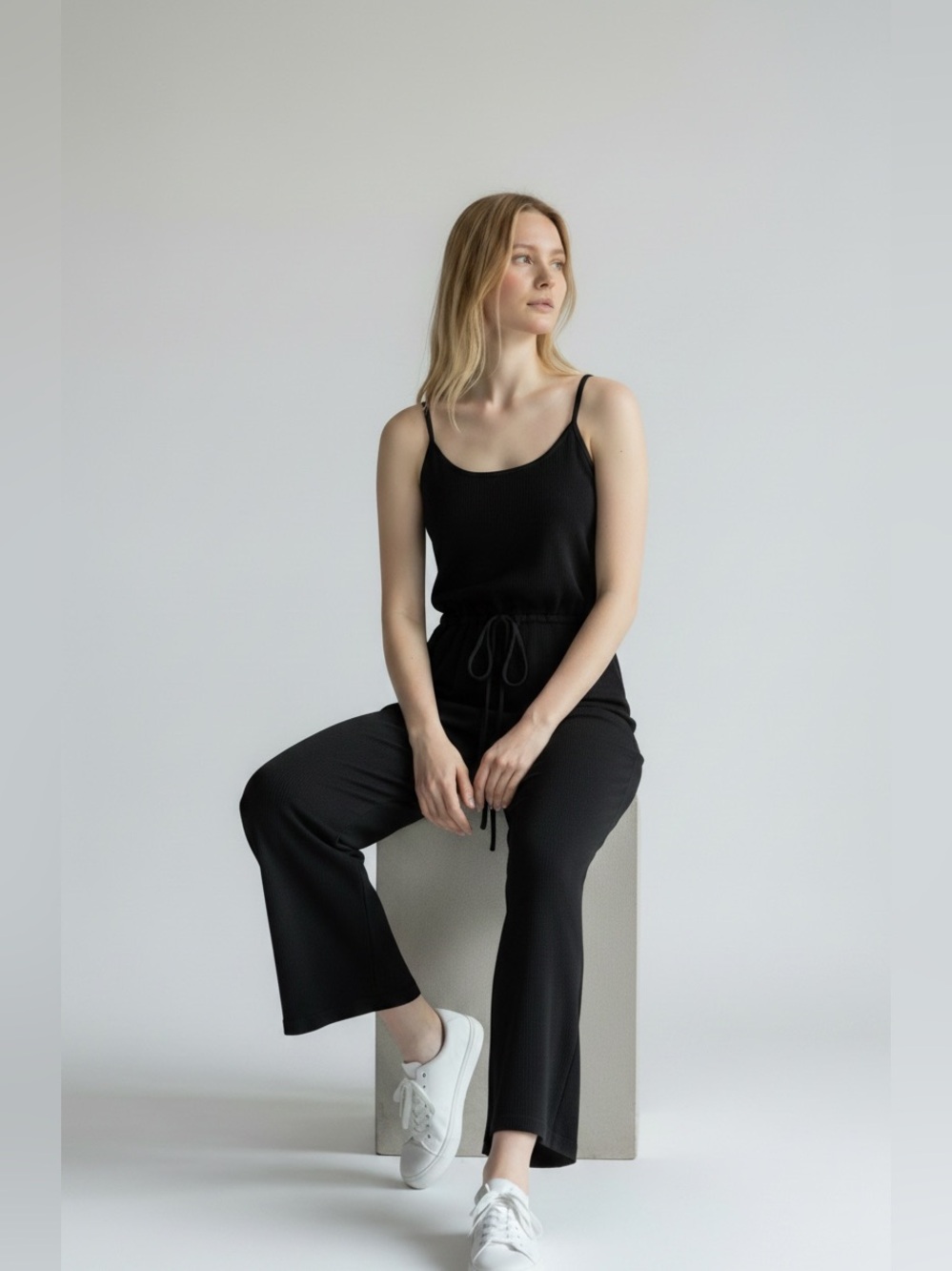 The Native One Elegant Black Knit Cropped Jumpsuit SzSM